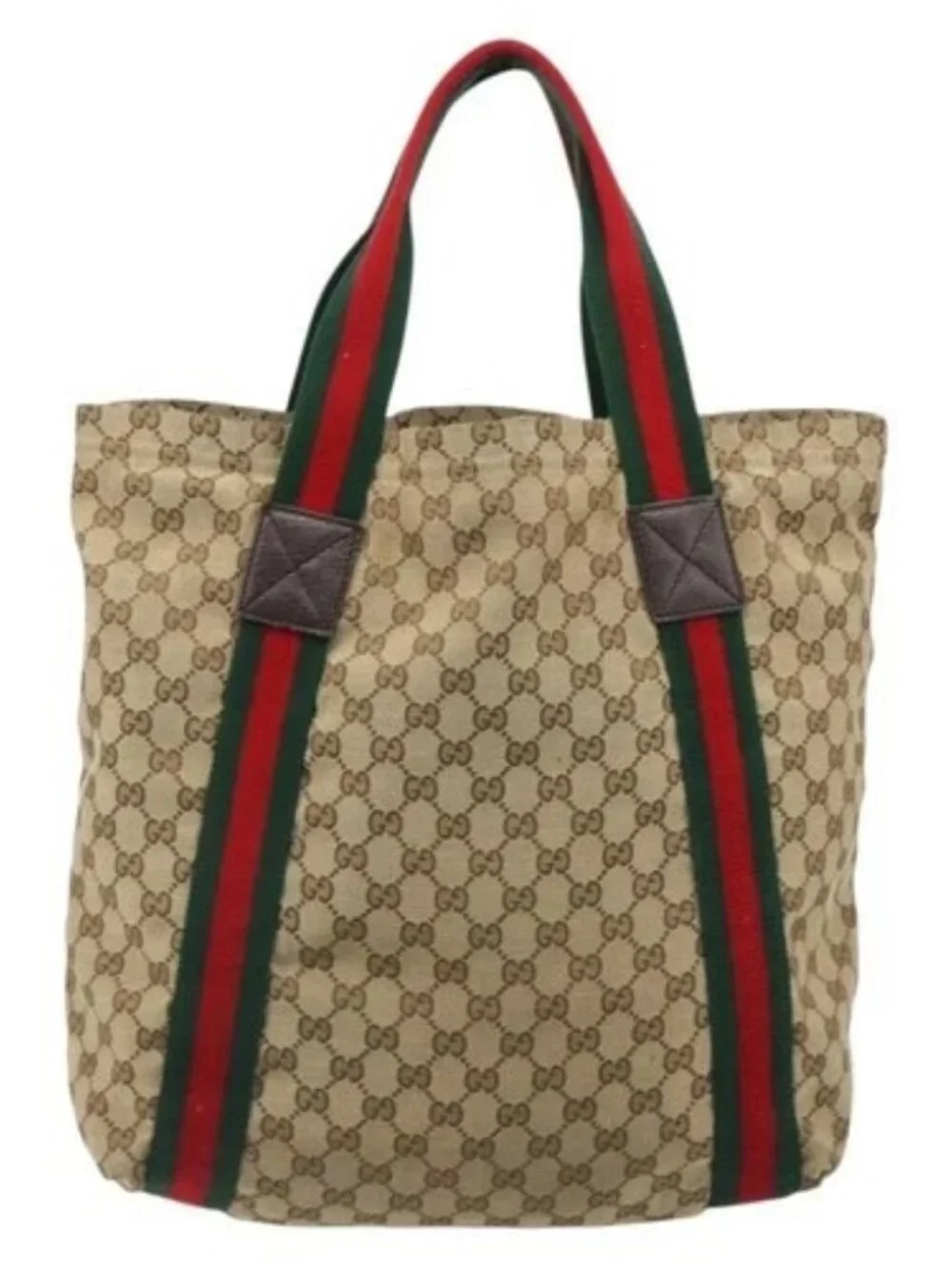 GUCCI GG Canvas Web Sherry Line Tote Bag Beige 189669 Auth mr2577A